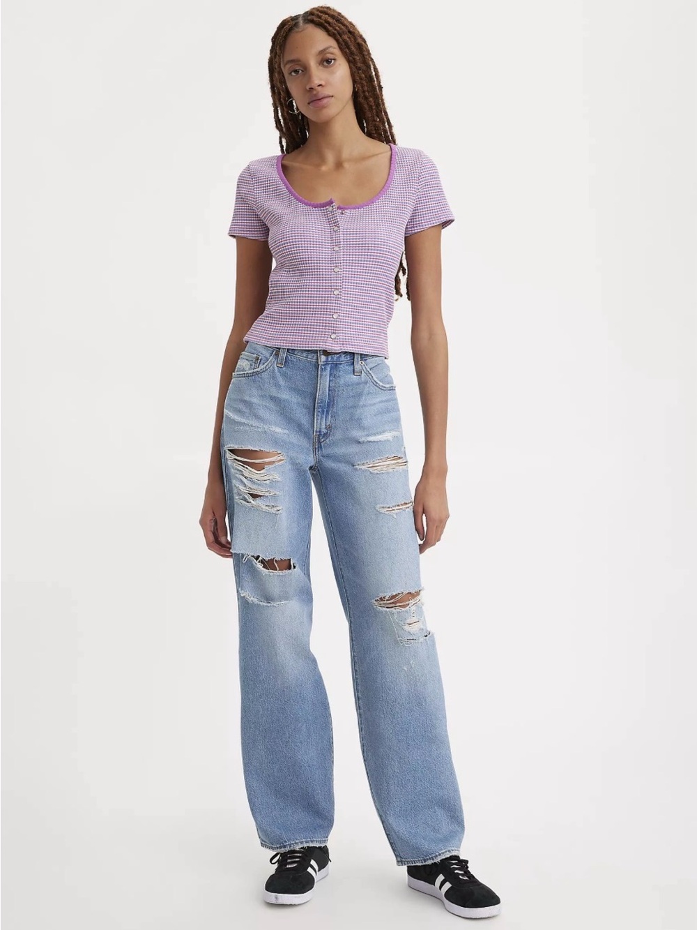 Levi's Premium Women's Baggy Dad Wide Leg Distressed Jeans Size‎ 31 Medium Wash
